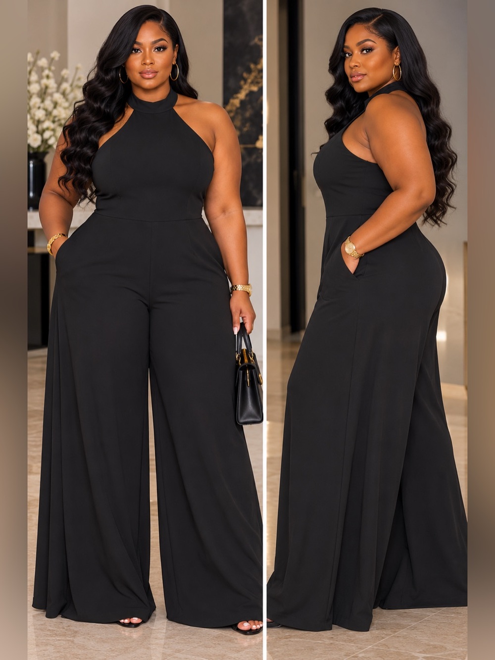 Forever 21 Black Halter-Neck Wide-Leg Jumpsuit🐦‍⬛